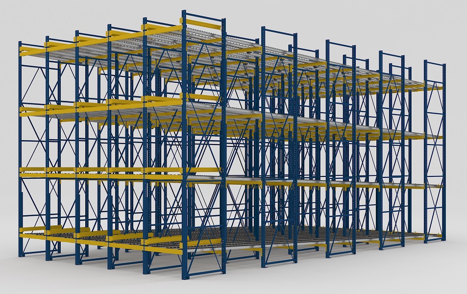 Pallet flow rack system diagram