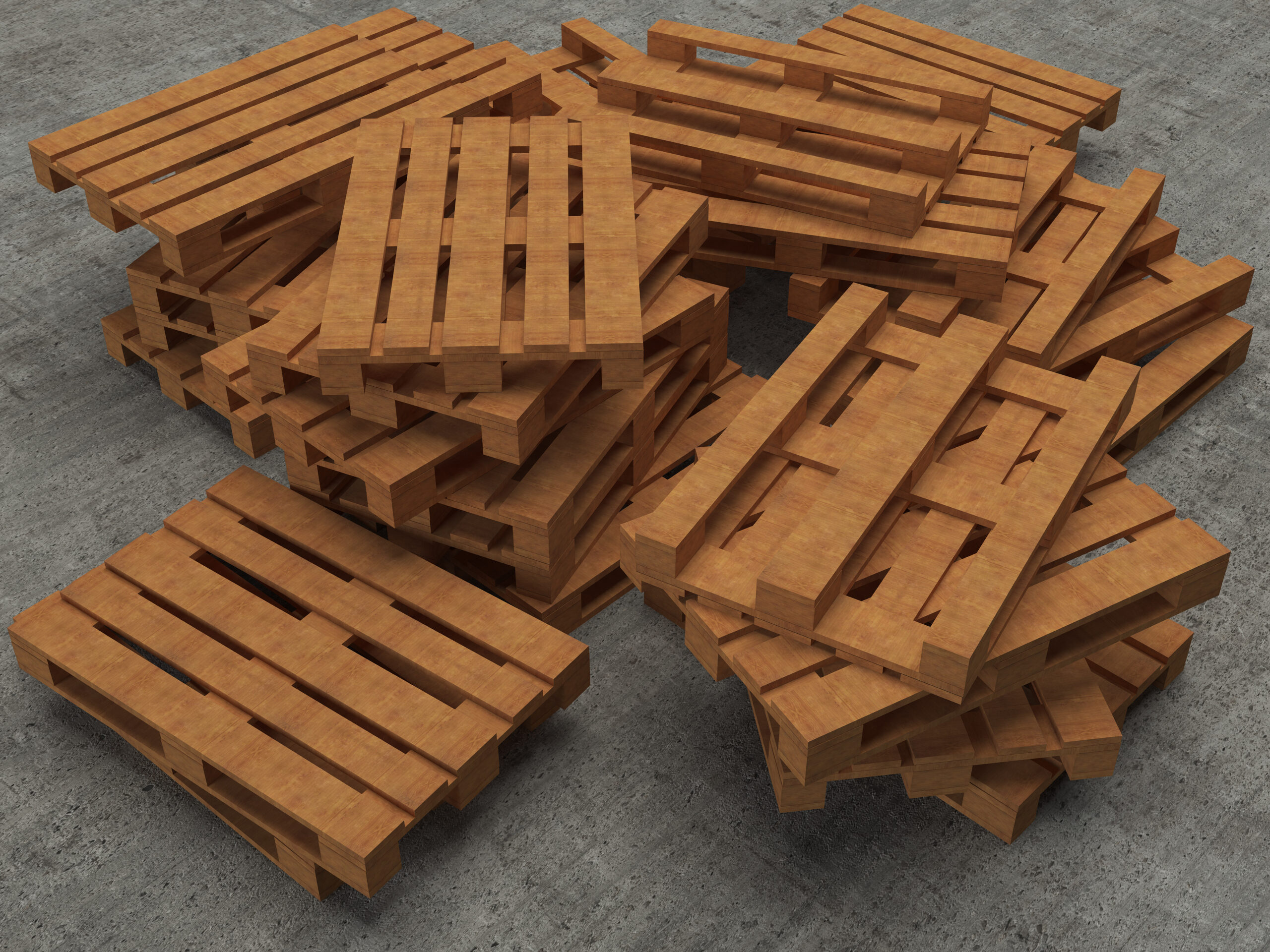 Stack of  three wooden pallets on concrete background